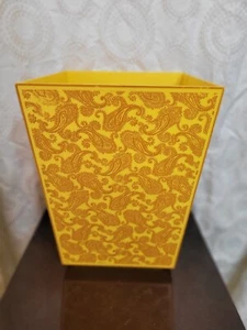 VTG 70's Yellow Mustard Paisley Bathroom Trash Can Plastic USA 9" x 12" - Picture 1 of 3