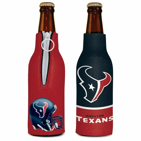 Houston Texans Bottle Cooler 12 oz Zip Up Koozie Jacket NFL Two Sided Cover