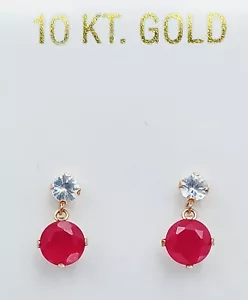 GENUINE 1.50 Cts RUBY & WHITE SAPPHIRE EARRINGS 10K YELLOW GOLD -Free Appraisal - Picture 1 of 6