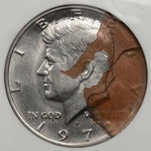 1972 D NGC AU58 Defective Clad Layer Kennedy Half Dollar Mint Error Amazing Coin - Picture 1 of 4