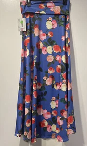 LULAROE LLR MAXIROCK GRÖSSE SMALL BLAU MIT ROSA UND WEISSEN ROSEN #664 - Bild 1 von 3