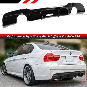 FOR 05-11 BMW E90 3 SERIES M SPORT GLOSS BLACK DUAL EXHAUST REAR BUMPER DIFFUSER - Picture 1 of 4