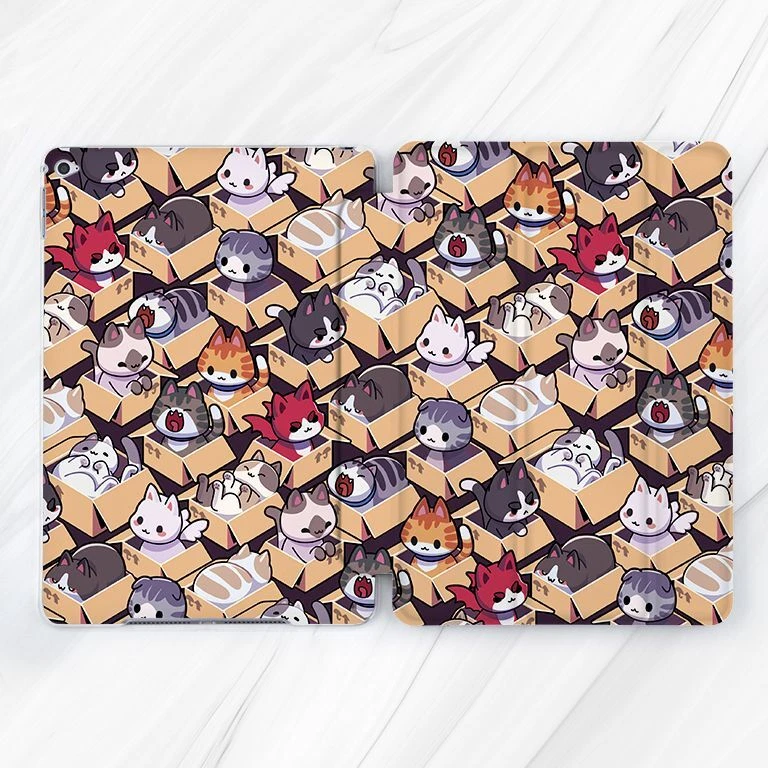 Cute Cats Boxes Kawaii Animal Case For iPad 10.2 Air 3 4 5 Pro 9.7 11 12.9 Mini - Image 1 of 4