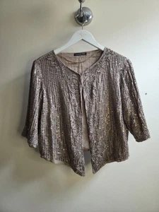Atmosphere Bronze Sequin Beaded Jacket UK 12 Boho Shrug Evening Party Festival - Picture 1 of 9