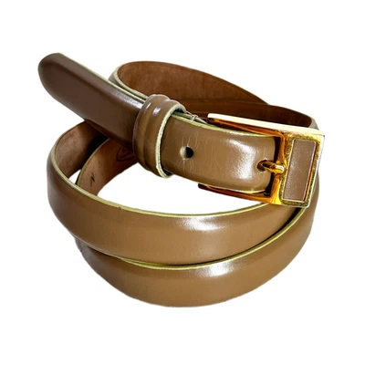 TALBOTS Tan Leather Skinny Belt Gold Buckle Womens Size M Minimalist ITALY - Image 1 of 4