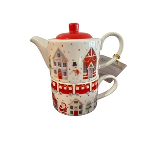 Tetera y taza Christmas Village para una persona ¡Nueva! - Imagen 1 de 8
