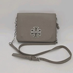 Tory Burch Britten Leder Kombi Crossbody Handtasche grau Großbritannien Britton Kette C  - Bild 1 von 16