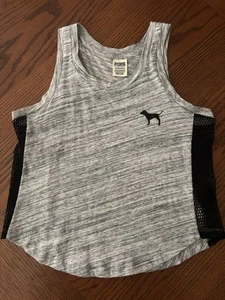 Victoria's Secret PINK~Marbled Grey Tank Top ~ Black Mesh Sides~ Logo~ Size XS - Picture 1 of 7