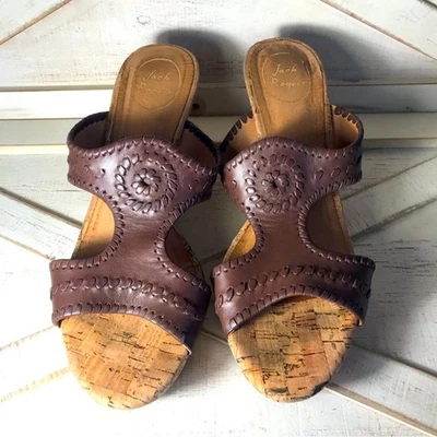 Jack Rogers Emilia Sandalias Cuña Marrón Coñac Talla 9.5M Corcho Alpargata Verano Foto 1 de 4