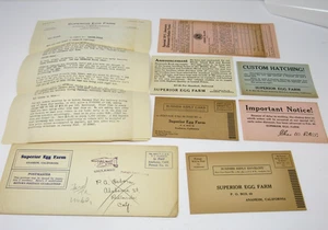 Anaheim California Superior Egg Farm Werbung Lot (8) signierter Brief Hühner - Bild 1 von 5