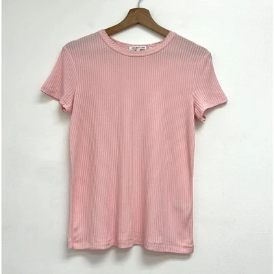 Helmut Lang Ribbed Crew Neck Coquette Preppy Girly Baby Tee Pastel Pink -  Large - Image 1 of 4
