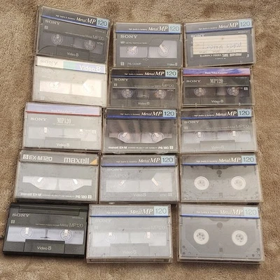 Mix Lot 15 Used 8mm Home Video Cassette Tapes Metal Sony MP120 Maxell EX-M120 - Image 1 of 4
