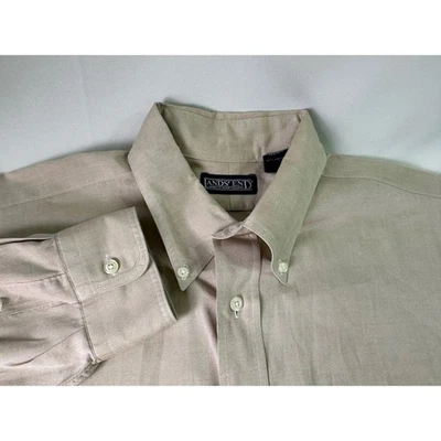 VTG Lands End Men Button Down Long Sleeve Shirt Brown Tan Size 16 34 Made in USA - Image 1 of 4