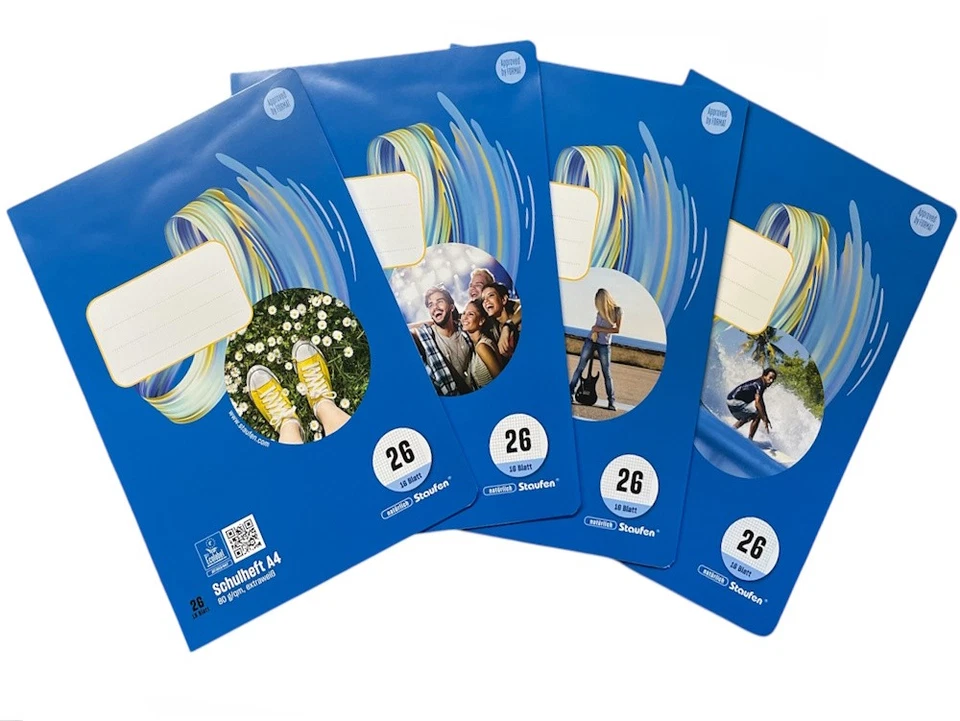 STAUFEN® 50 Schulhefte Heft DIN A4 Lineatur 26 kariert 5x5mm mit Rand je 16 Blatt