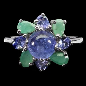 Anello in argento sterling 925 tondo tanzanite 7 mm pietra preziosa smeraldo gioiello misura 8 - Foto 1 di 14