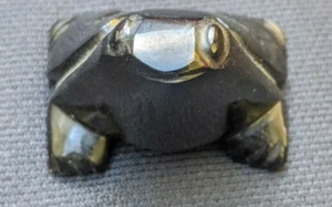 Black Gold Sheen Obsidian FROG Carving Sculpture Golden Stylized - Picture 1 of 10