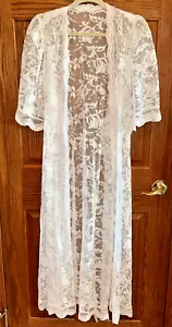 VTG Miss Elaine medium White Lace full length Bridal Wedding Robe tie front - Picture 1 of 9