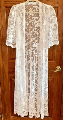 De Colección Miss Elaine Mediano Blanco Encaje Largo Completo Novia Boda Bata Corbata Frontal Foto 1 de 4