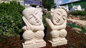 Steinfiguren abstrakt 2 Stück Naturstein 35 cm massiv Wohnen Terrasse Garten - Bild 1 von 8