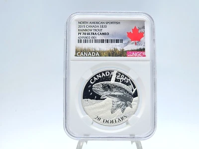 2015 1oz .9999 Fine Silver NGC PF70 Ultra Cameo Canada "Rainbow Trout" 02-001 - Image 1 of 4