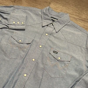 Wrangler Jeanshemd Herren 3XL blau Chambray Pearl Snap Western Cowboy Taschen - Bild 1 von 10