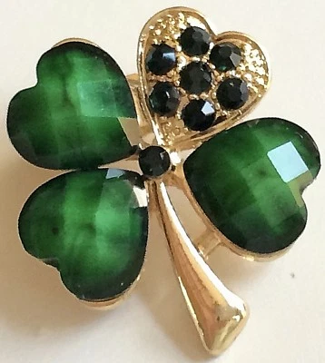 Broche prendedor trébol cristal verde día de San Patricio irlandés celta chapado en oro Foto 1 de 4