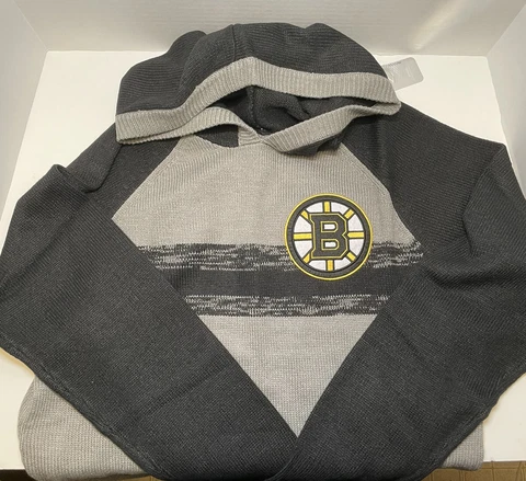 NHL Boston Bruins Sweater Mens XXL Black Gray Hoodie Long Sleeve Logo Front Cover
