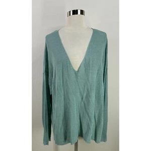 Maglione Eileen Fisher lino biologico scollo a V maglia aperta manica dolman donna alto basso - Foto 1 di 11