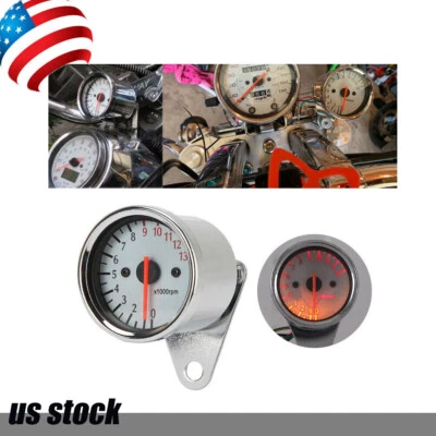 Motorcycle Universal 12V LED 0-13000RPM Tachometer Gauge for Chopper Cafe Racers Foto 1 de 4