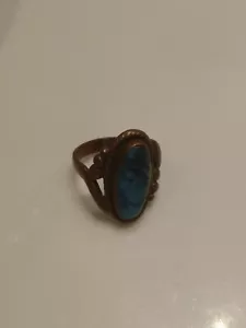Old Pawn 1950's Bell Trading Co Copper Turquoise Ring Size 5.75 - Picture 1 of 3