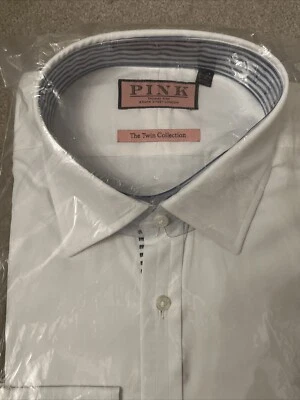 Thomas Pink White Blue Shirt 17.5 Twin Collection New Allen Plain Stripes Collar - Image 1 of 4