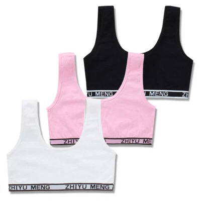 3 Pack Cotton Girls Bra Kids Underwear Sports Training Bra Crop Tops 8-14 Years - Image 1 of 4