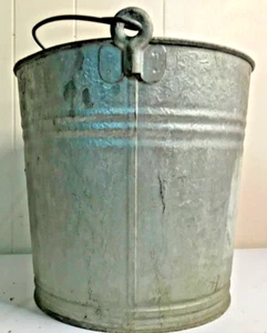 Vtg Galvanized Metal #1122 Bucket Pail Farmhouse Bail Handle 10" T x 11" W - Picture 1 of 14