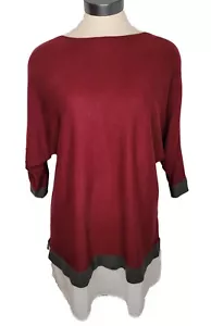 Liz Claiborne Womens Petite Size XL Burgundy Gray 3/4 Sleeve Pullover Sweater - Picture 1 of 5