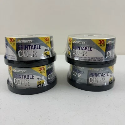 4 Packs New Memorex White 700mb 80 Min 48x Inkjet Printable CD-R 30 Pk - Image 1 of 4