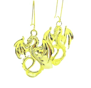 New Large Two-sided Gold-tone Winged DRAGON Drop Dangle Earrings 2-1/8" Long - Bild 1 von 3