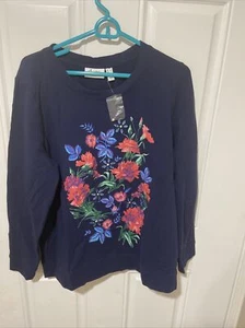 Denim D & Co top size L  sleeve Blue With Flowers - Picture 1 of 5