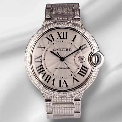 Cartier Ballon Bleu 42mm Iced 7ct Diamonds Silver Dial Steel Mens Watch 3001 - Image 1 of 4