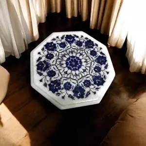 15" Octagon White Marble Center Coffee Table Lapis Floral Inlay Arts Home Decors - Picture 1 of 8