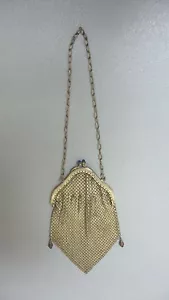 Gold Mesh Art Deco Handbag, Sapphire Cabochon Accents, c. 1900 - Picture 1 of 12