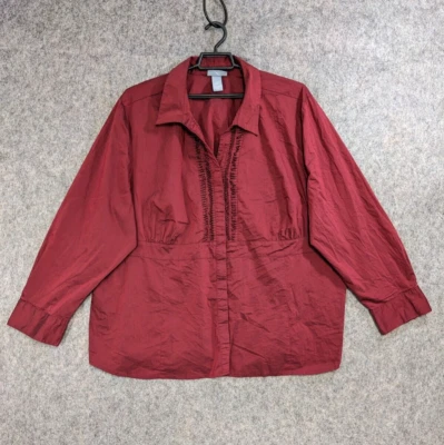 Liz & Me Top Women 3X Wine Red Stretch Pop-Over Tunic Long Sleeve Pleated Bodice - Image 1 of 4