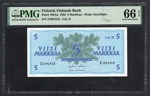 Finland 5 Markka 1963 P106Aa Uncirculated Grade 66 - Picture 1 of 2
