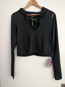 NWT Reebok Womens Black Dance Hooded Crop Top Play Dry, size S - Picture 1 of 7