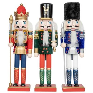Christmas Nutcrackers Decoration Wooden 30cm Figures Xmas Ornament 3Pcs Set - Picture 1 of 8