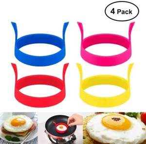 (4er-Pack) Silikon Eierring Antihaftbeschichtet Pfannkuchen Wilderer Runde Form Kochen UK Verkäufer - Bild 1 von 3