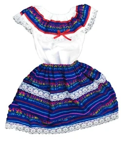 Mexican Dress Cambaya Two Piece Set Top with Skirt - Picture 1 of 6