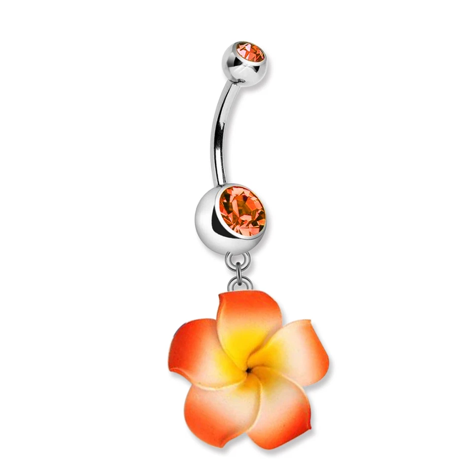 Anillo ombligo barra acero calibre 1-14 3/8 pulgadas boho flor plumeria hawaiana B617 Foto 1 de 1