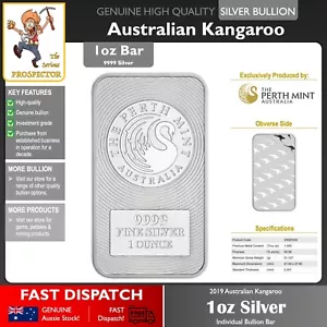 1oz (ounce) Silver Bullion Bar | Perth Mint | Kangaroo Minted 99.99% | FREE P&H! - Picture 1 of 2