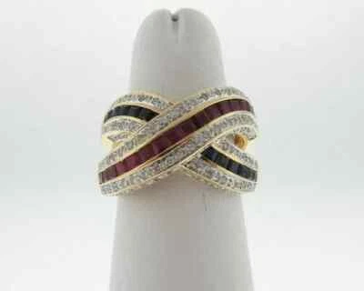 Anillo de boda de zafiro rubí creado en laboratorio corte princesa de 3 quilates enchapado en oro amarillo de 14 quilates Foto 1 de 4