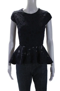 Twinset Womens Short Sleeve Cutout Peplum Blouse Navy Blue Size S - Picture 1 of 5